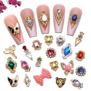 10 Pieces/Pack of Luxury Metal Nail Art Decorations Alloy Shiny Rhinestones Pearl Gems Charm Design DIY Fashion Nail Accessories