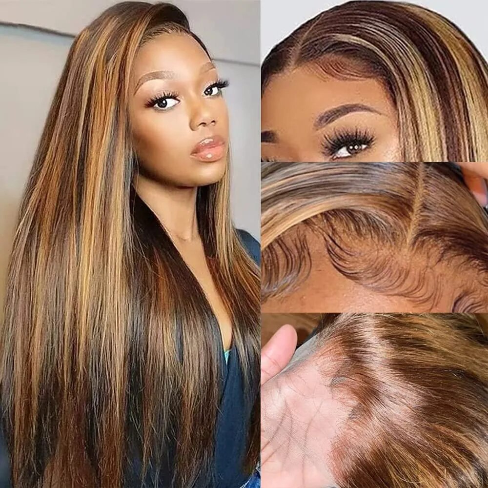 12A Glueless Highlight Straight Breathable Air Wig Malaysia Hair 5X5 HD Lace Human Hair Wig Pre Plucke Ready To Wear For Woman - Image 3