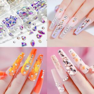 12Gird Box Multi Size AB/Colorful Hotfix Rhinestones Flatback Crystal Diamond Gems 3D Glitter Nail Art Luxurious Decorations