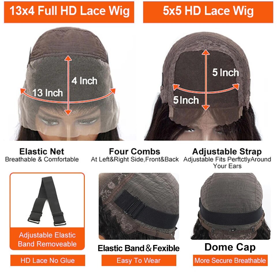 13x4 Full Lace Front Human Hair Wigs Bone Straight 13x6 Frontal Wig Pre Plucked Glueless Wig HD Transparent 5x5 Lace Closure Wig - Image 6