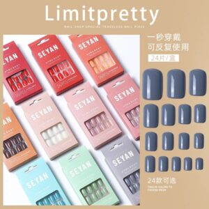24pcs/Set Detachable Long Coffin Fake Nails Full Nail Art Tips Colorful Beauty Artificial With Glue Stick Design Salon Supply