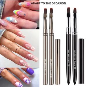 2Pcs Round Flat Head Nail Art Brush Nail UV Gel Extension Builder Painting Drawing Carving Pen DIY Manicure Tool Set