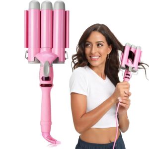 3 Barrel Hair Curlers 32mm Beach Waves LCD Curling Iron Curling Wand for Long Hair with Temperature LED Indicator Styling Tools