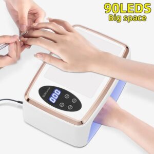 380W UV LED Nail Lamp 90 LEDS Nail Dryer Large Space for Curing All Gel Nail Polish Fast Drying Manicure Pedicure Salon Tool