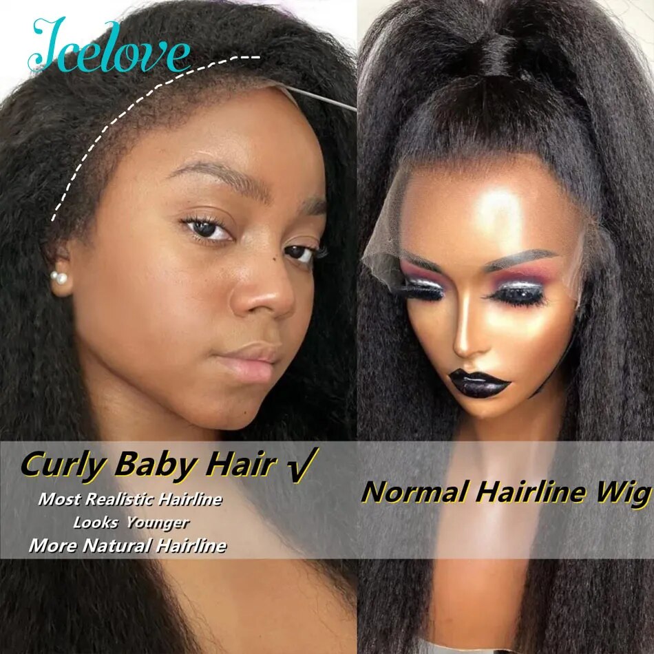 4C Kinky Edges Curly Lace Wigs 13x4 HD Lace Frontal Wig Afro Curly Baby Hair Glueless Human Hair Kinky Straight Wigs Pre Plucked - Image 2