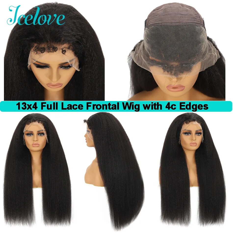 4C Kinky Edges Curly Lace Wigs 13x4 HD Lace Frontal Wig Afro Curly Baby Hair Glueless Human Hair Kinky Straight Wigs Pre Plucked - Image 4