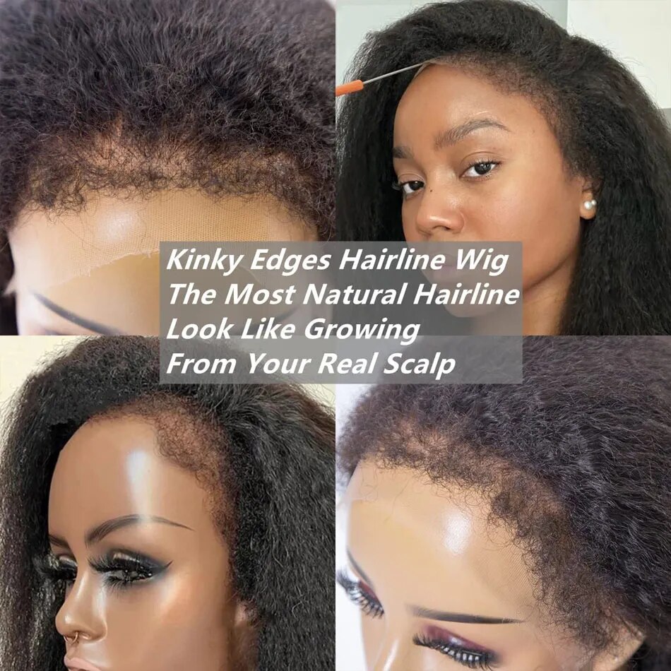 4C Kinky Edges Curly Lace Wigs 13x4 HD Lace Frontal Wig Afro Curly Baby Hair Glueless Human Hair Kinky Straight Wigs Pre Plucked - Image 5