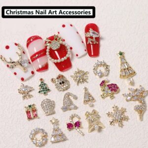 5 Pcs Luxury Christmas Nail Art Decorations Christmas Tree Hats Deer Snowflakes Shiny Diamonds Gemstones Design Nail Accessories