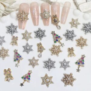 5 / bag 3D Super Glitter Christmas Snowflake Nail Art Zircon Charm Luxury Pearl Snowflake Christmas Nail Decoration accessories