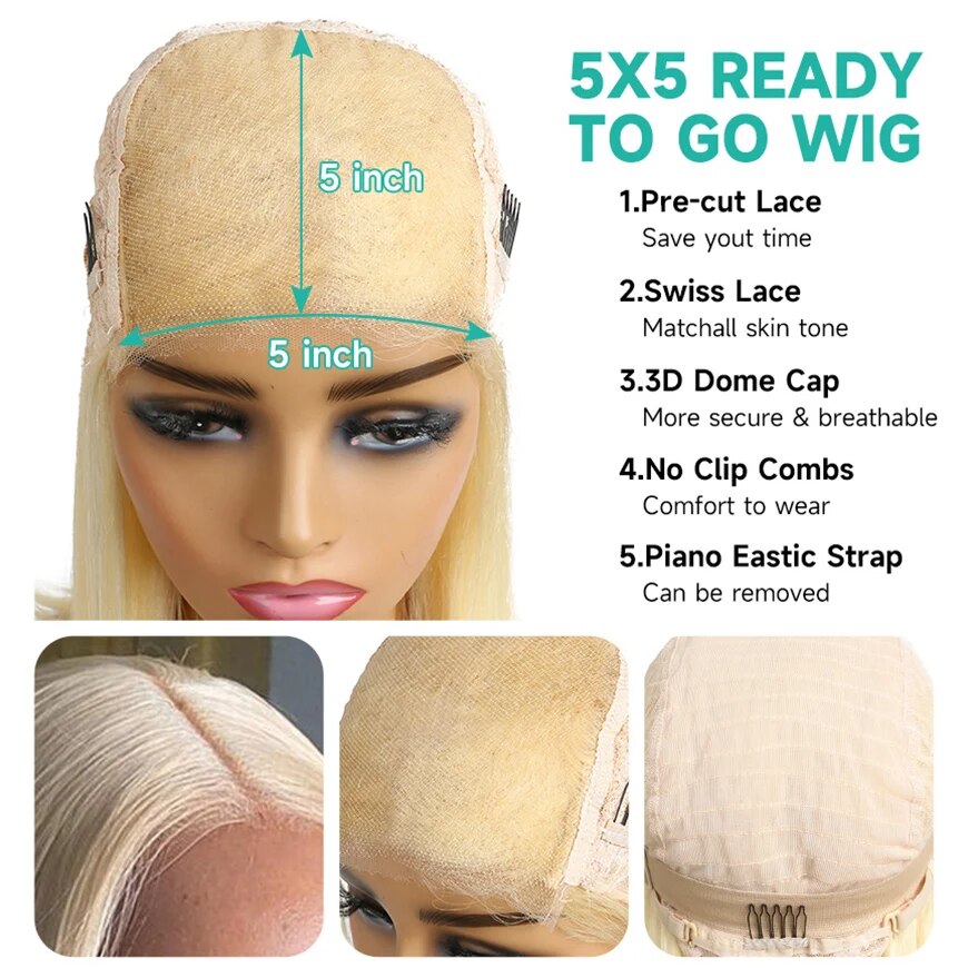 5x5 Closure Wig Glueless Wig Ready To Wear Bone Straight Bob Wig 613 Lace Frontal Wig 13x6 13x4 Blonde Lace Front Wig Human Hair - Image 5