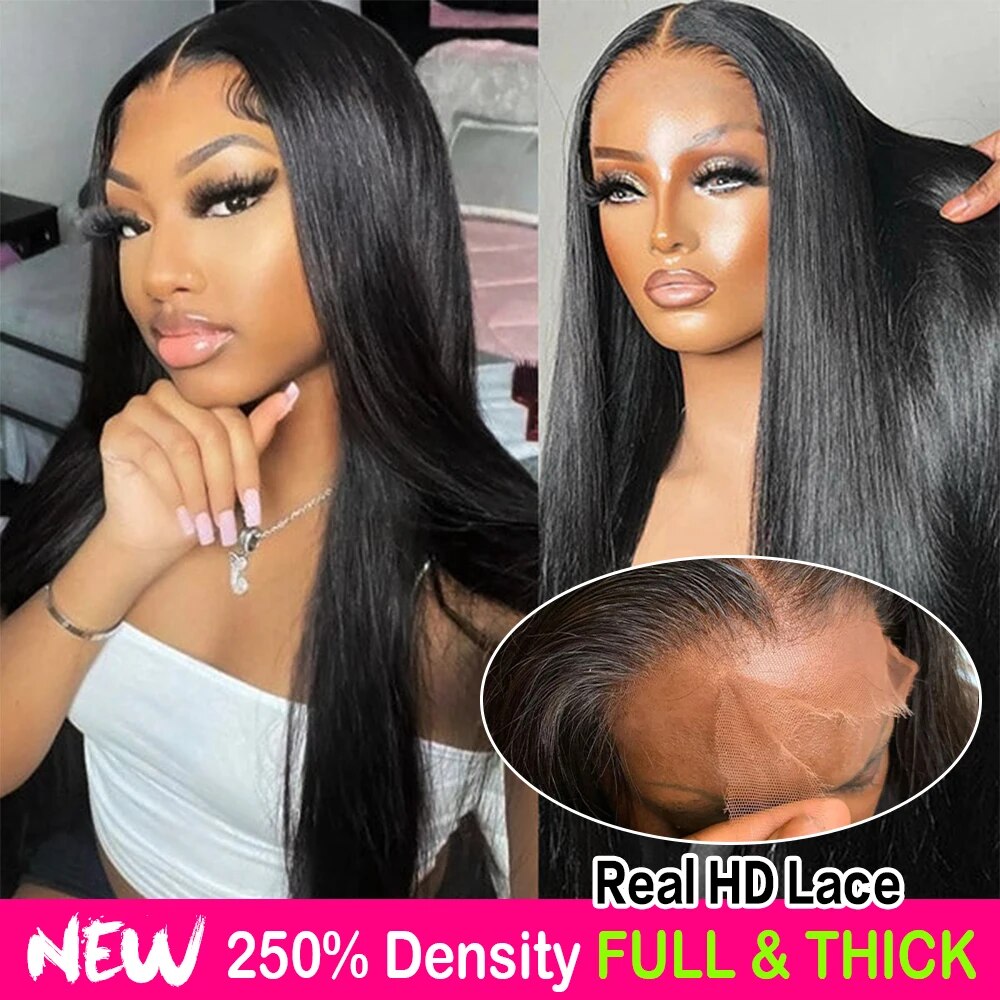 5x5 HD Lace Closure Wig Human Hair Bone Straight Virgo Real Invisible HD Transparent Virgin Wig 180% 250% Density Full & Thick - Image 3