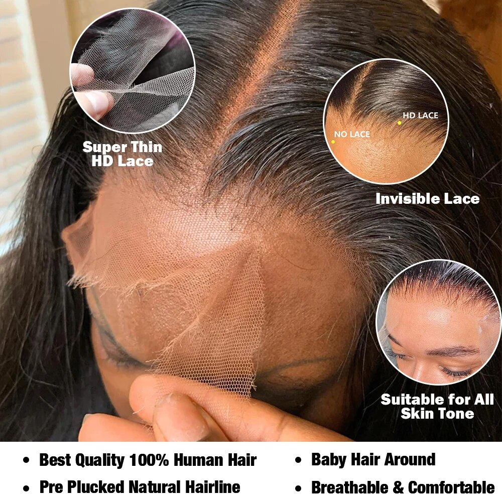 5x5 HD Lace Closure Wig Human Hair Bone Straight Virgo Real Invisible HD Transparent Virgin Wig 180% 250% Density Full & Thick - Image 4