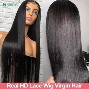 5x5 HD Lace Closure Wig Human Hair Bone Straight Virgo Real Invisible HD Transparent Virgin Wig 180% 250% Density Full & Thick
