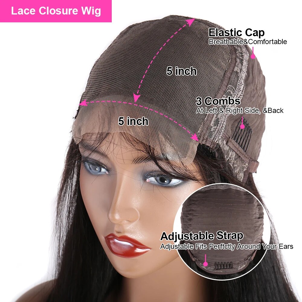 5x5 HD Lace Closure Wig Human Hair Bone Straight Virgo Real Invisible HD Transparent Virgin Wig 180% 250% Density Full & Thick - Image 6