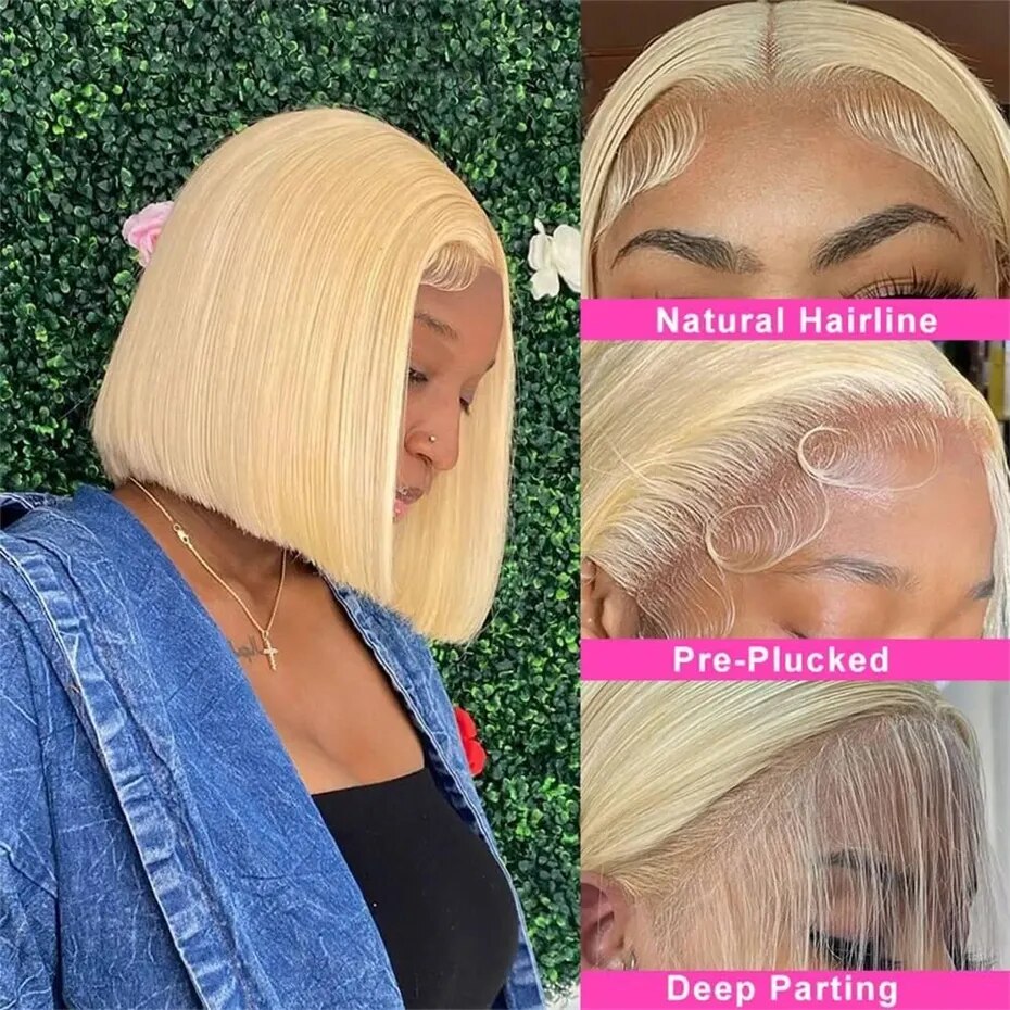 613 Blonde Bob Wig Lace Front Human Hair Wigs 13x6 13x4 Lace Frontal Wigs Remy Brazilian Bone Straight Human Hair Wigs for Women - Image 3