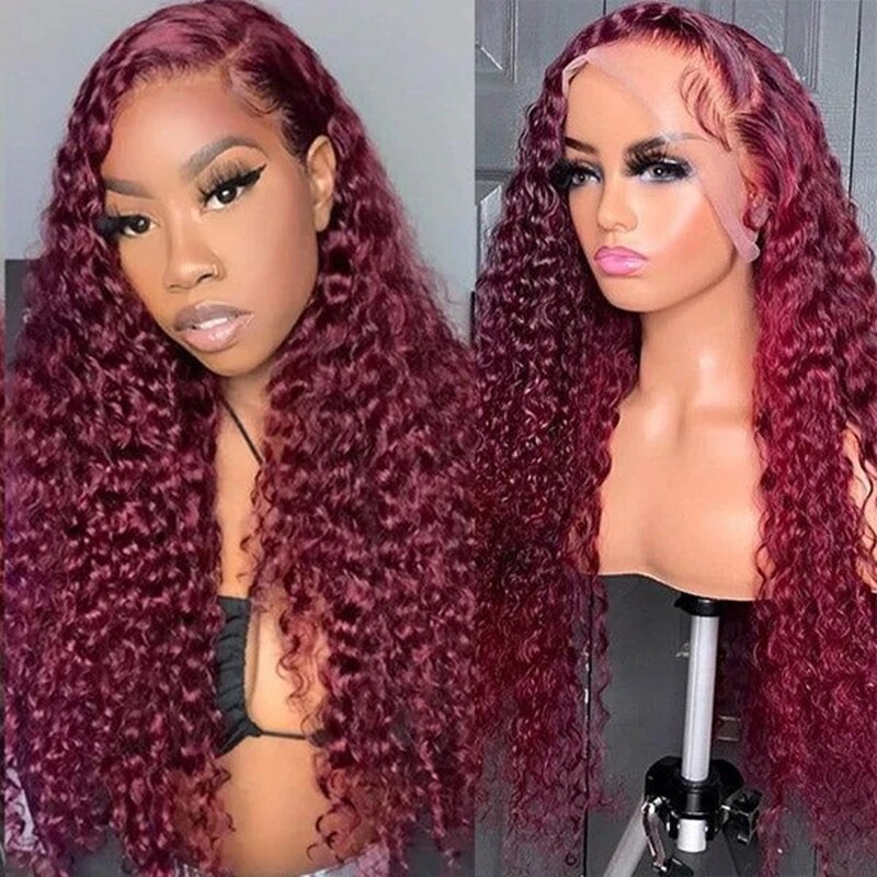 99J Burgundy Colored Water Wave 13x4 Lace Front Human Hair Wigs for Women Transparent Brazilian Curly Frontal Wig Pre Plucked - Image 2
