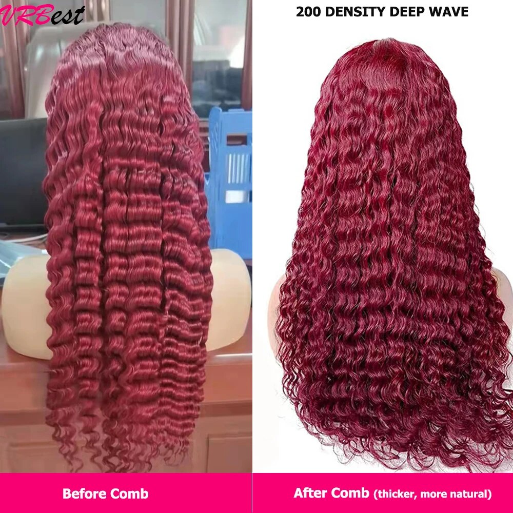 99j Deep Wave Frontal Wig Burgundy Lace Front Wig Human Hair Water Wave 13x4 HD Transparent Full Lace Front Human Hair Wigs - Image 4