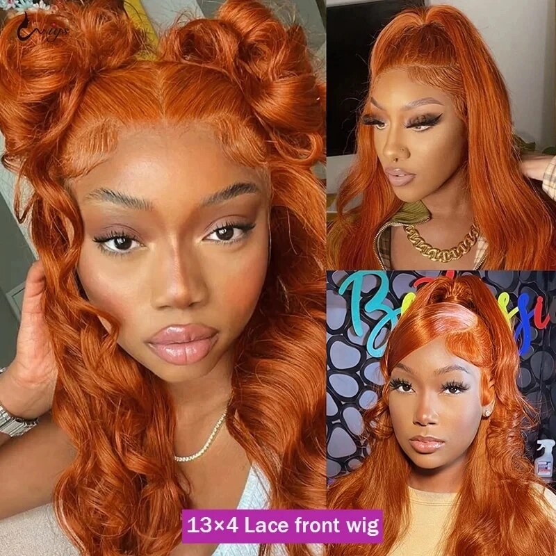 Body Wave Ginger Orange 13x6 HD Lace Front Wigs Human Hair Brazilian Remy Colored Pre Plucked 13x4 Human Hair Lace Frontal Wig - Image 3