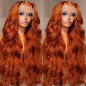 Body Wave Ginger Orange 13x6 HD Lace Front Wigs Human Hair Brazilian Remy Colored Pre Plucked 13x4 Human Hair Lace Frontal Wig