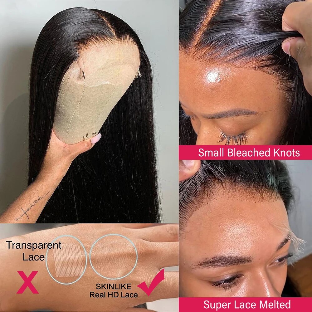 Bone Straight Real 5x5 HD Lace Closure Wig Human Hair Virgo Invisible Transparent Brazilian Virgin Wig 250% Density Full&Thick - Image 4