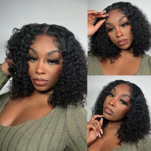 Brazilian Short Curly Human Hair Wigs Jerry Curly Lace Closure Wig Pre-plucked Curly Bob Human Hair Wigs For Women 180% Density