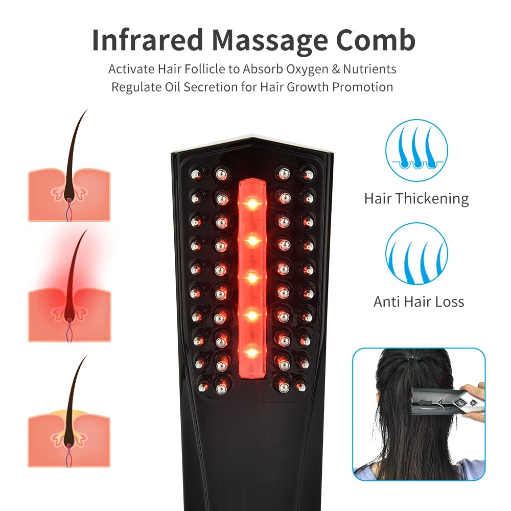 Electric Laser Hair Growth Comb Infrared Therapy Treatment Vibration Scalp Massage Hairbrush Anti Hair Loss Products Home Salon - Image 5