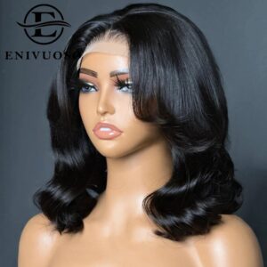 Glueless Short Wavy Lace Front Wigs Human Hair Pre Plucked Wear and Go Wigs for Black Women 13x4 Lace Frontal Wigs 180% Density