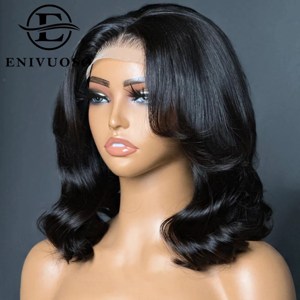 Glueless Short Wavy Lace Front Wigs Human Hair Pre Plucked Wear and Go Wigs for Black Women 13x4 Lace Frontal Wigs 180% Density