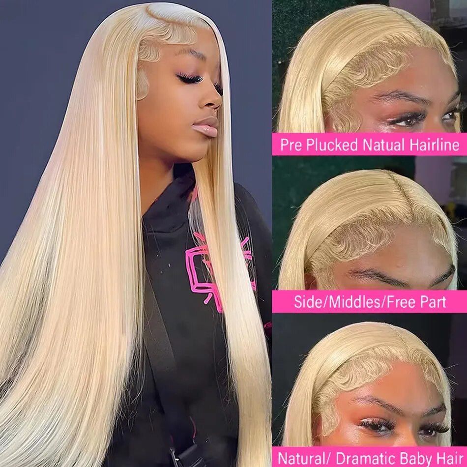 Glueless Wig 613 Honey Blonde Frontal Straight Human Hair Wig 13x6 HD Transparent Lace Front Human Hair Wigs 4x4 Closure Wigs - Image 2