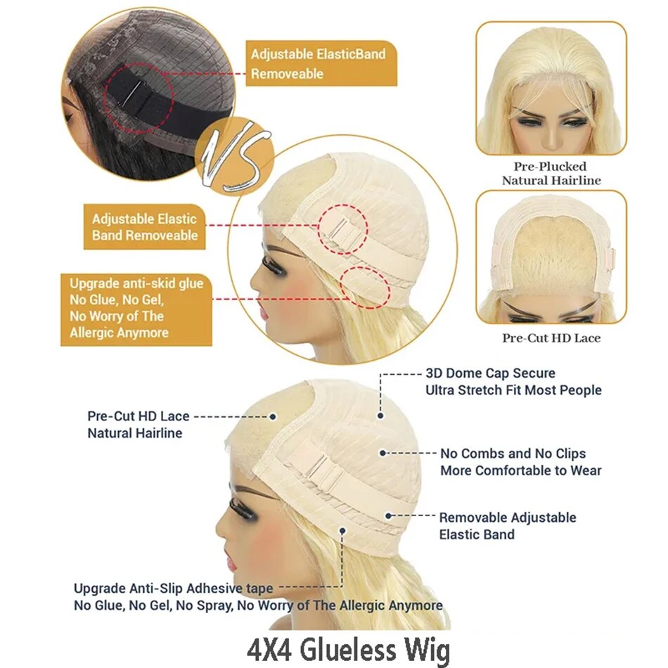 Glueless Wig 613 Honey Blonde Frontal Straight Human Hair Wig 13x6 HD Transparent Lace Front Human Hair Wigs 4x4 Closure Wigs - Image 5