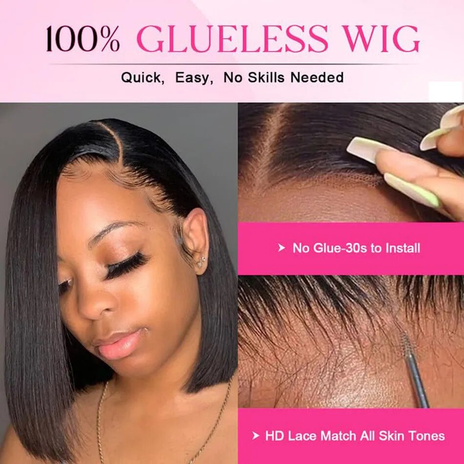 Glueless Wig Human Hair Straight Ready to Wear Short Bob Wig Pre Plucked Pre Cut 5x5 HD Lace Closure Wigs for Women 250 Density - Image 3