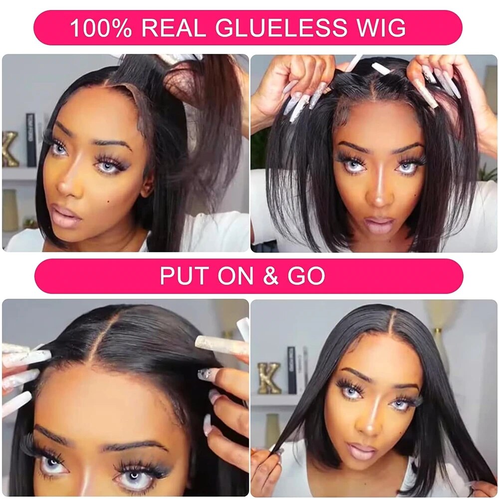 Glueless Wig Human Hair Straight Ready to Wear Short Bob Wig Pre Plucked Pre Cut 5x5 HD Lace Closure Wigs for Women 250 Density - Image 4