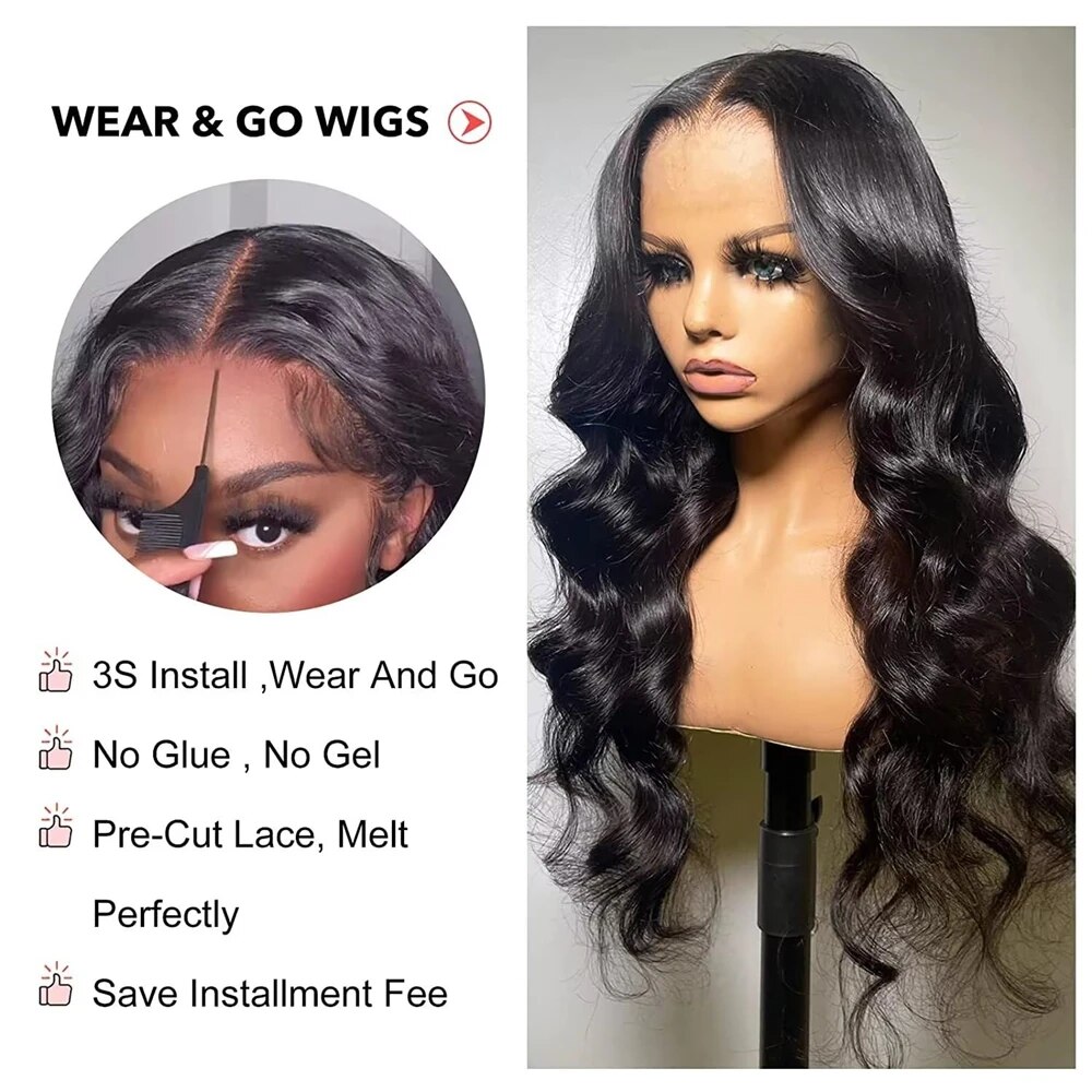 Glueless Wigs Human Hair Body Wave Pre Plucked Wear and Go 12A Pre Cut 5x5 HD Lace Closure Wigs for Women 180 Density Airy Cap - Image 4