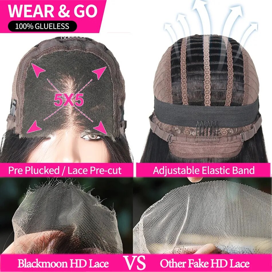 Glueless Wigs Human Hair Body Wave Pre Plucked Wear and Go 12A Pre Cut 5x5 HD Lace Closure Wigs for Women 180 Density Airy Cap - Image 5