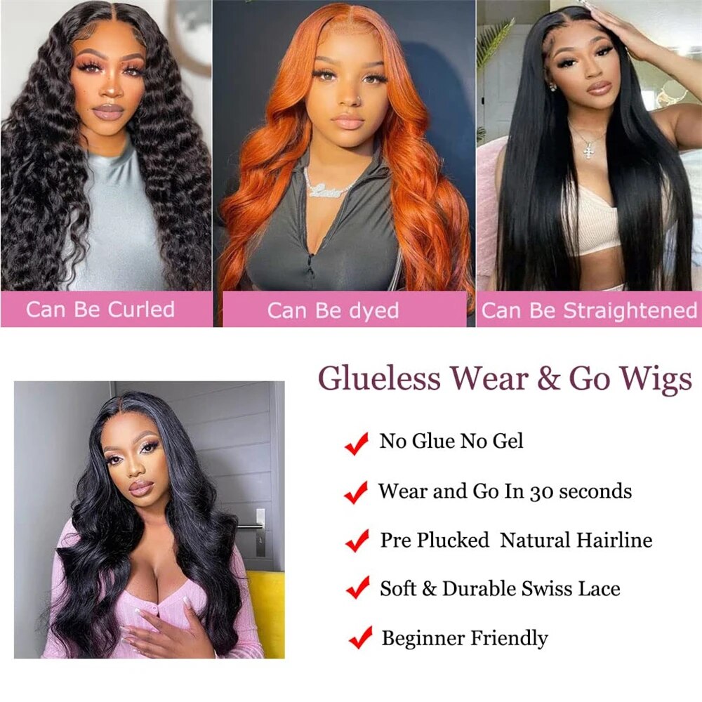 Glueless Wigs Human Hair Body Wave Pre Plucked Wear and Go 12A Pre Cut 5x5 HD Lace Closure Wigs for Women 180 Density Airy Cap - Image 6