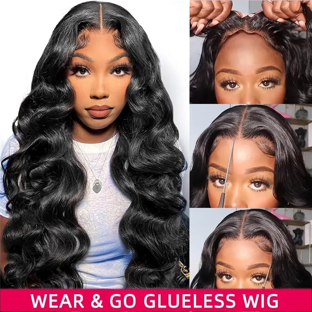 Glueless Wigs Human Hair Body Wave Pre Plucked Wear and Go 12A Pre Cut 5x5 HD Lace Closure Wigs for Women 180 Density Airy Cap