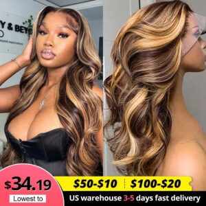 Highlight Lace Front Wig Human Hair Body Wave Ombre Colored Honey Blonde Lace Frontal Human Hair Wigs Ombre Lace Front Wig