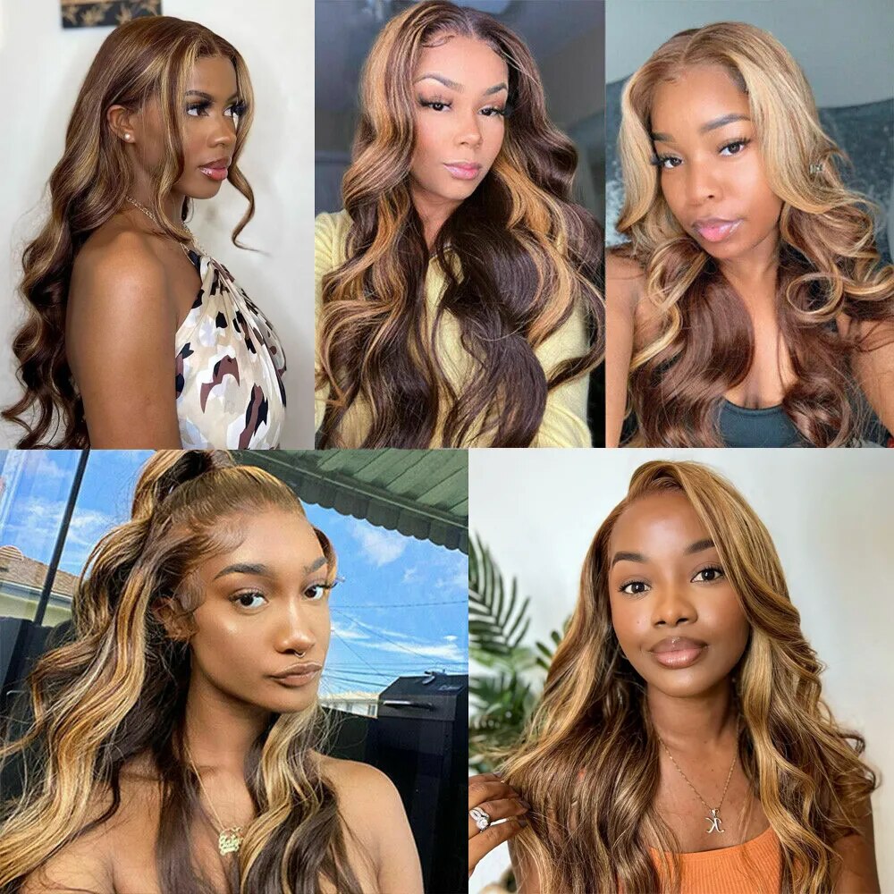 Highlight Lace Front Wig Human Hair Body Wave Ombre Colored Honey Blonde Lace Frontal Human Hair Wigs Ombre Lace Front Wig - Image 6