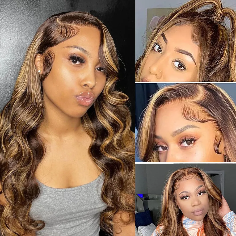Highlight Lace Front Wig Human Hair Body Wave Ombre Colored Honey Blonde Lace Frontal Human Hair Wigs Ombre Lace Front Wig - Image 2