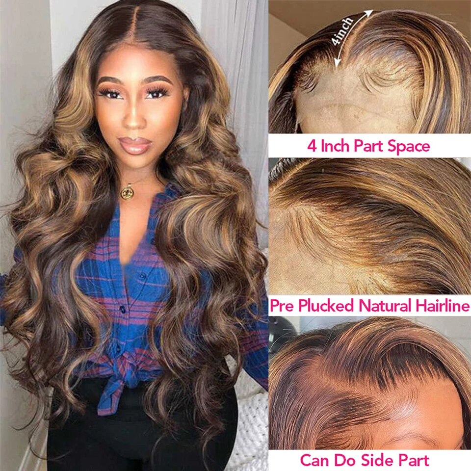 Highlight Wig 13x6 Hd Lace Frontal Wig Honey Blonde Body Wave Lace Front Human Hair Wigs For Women 13x4 Glueless Full Lace Wig - Image 4