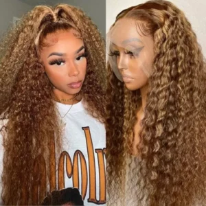 Highlight Wig Human Hair 13X6 Deep Wave Curly Colored Honey Blonde Lace Frontal Human Hair Wigs for Women Ombre Lace Front Wig