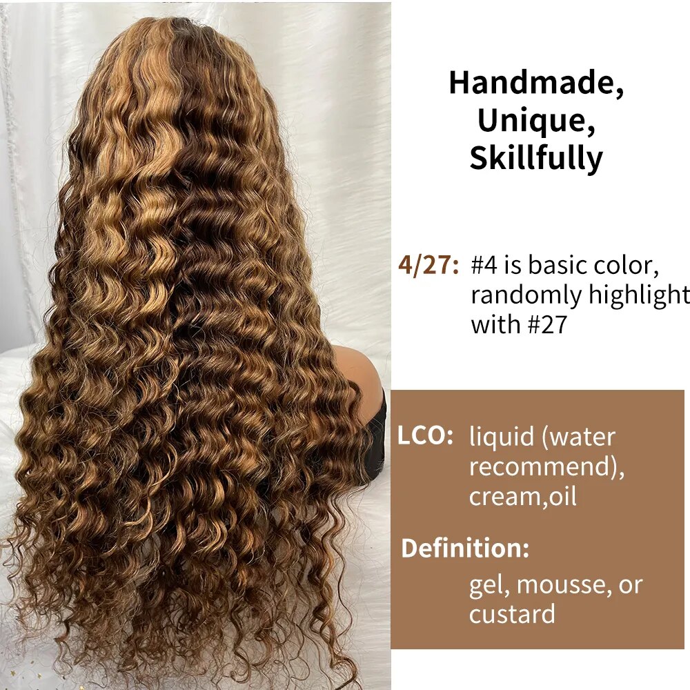 Highlight Wig Human Hair 13X6 Deep Wave Curly Colored Honey Blonde Lace Frontal Human Hair Wigs for Women Ombre Lace Front Wig - Image 2
