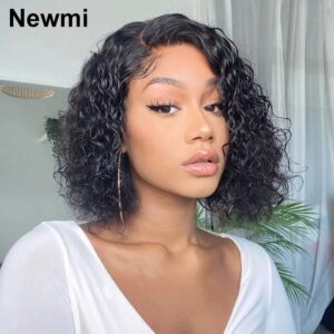 Newmi Water Wave Bob Wig Lace Front Human Hair Wigs 13x4 Full Lace Frontal Wigs Straight Wet and Wavy Water Curl Human Hair Wig