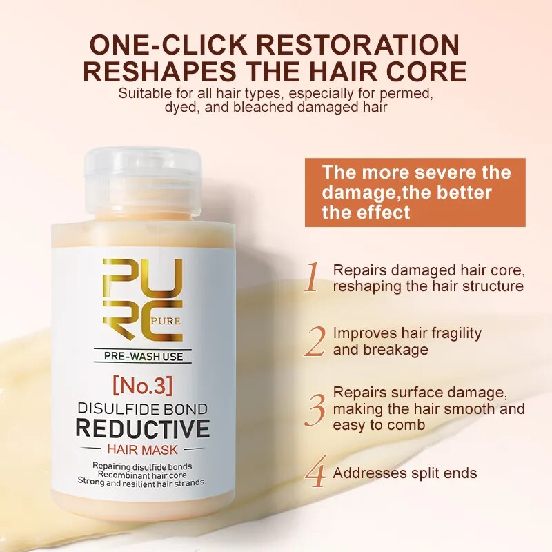 PURC Hair Mask Disulfide Bond Repair Frizz Damaged Prevents Breakage Hair Loss Smooth Keratin Hair Treatment Masks Care 100 G - Image 3