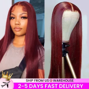 Peruvian Straight Hair Lace Front Wig Human Hair Wigs 99J Burgundy Pre-Plucked 13x4 Colored Lace Front Human Hair Wigs for Women