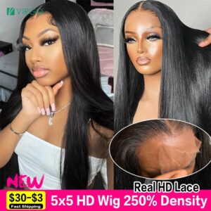 Real 5x5 HD Lace Closure Wig Human Hair Virgo Invisible HD Transparent Bone Straight Virgin Wig 34 Inch 250 Density Full & Thick