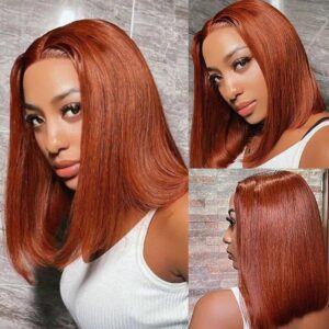 Reddish Brown Straight Bob Wig Lace Front Human Hair Wig Brazilian #33 HD Lace Frontal Wig For Women 13X4 Color Human Hair Wig
