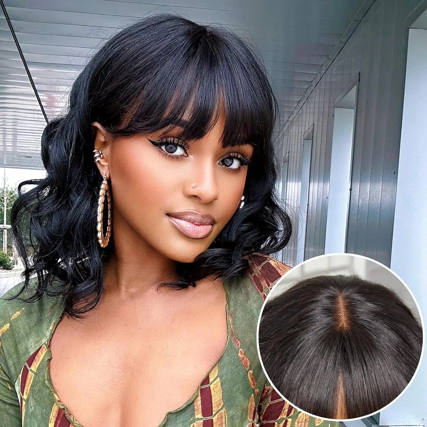Short Bob Body Wavy With Bang Lace Front Human hair Wigs For Black Women Fake Scalp Brazilian Wig Loose Body Wave Short Bob Wig - Image 2