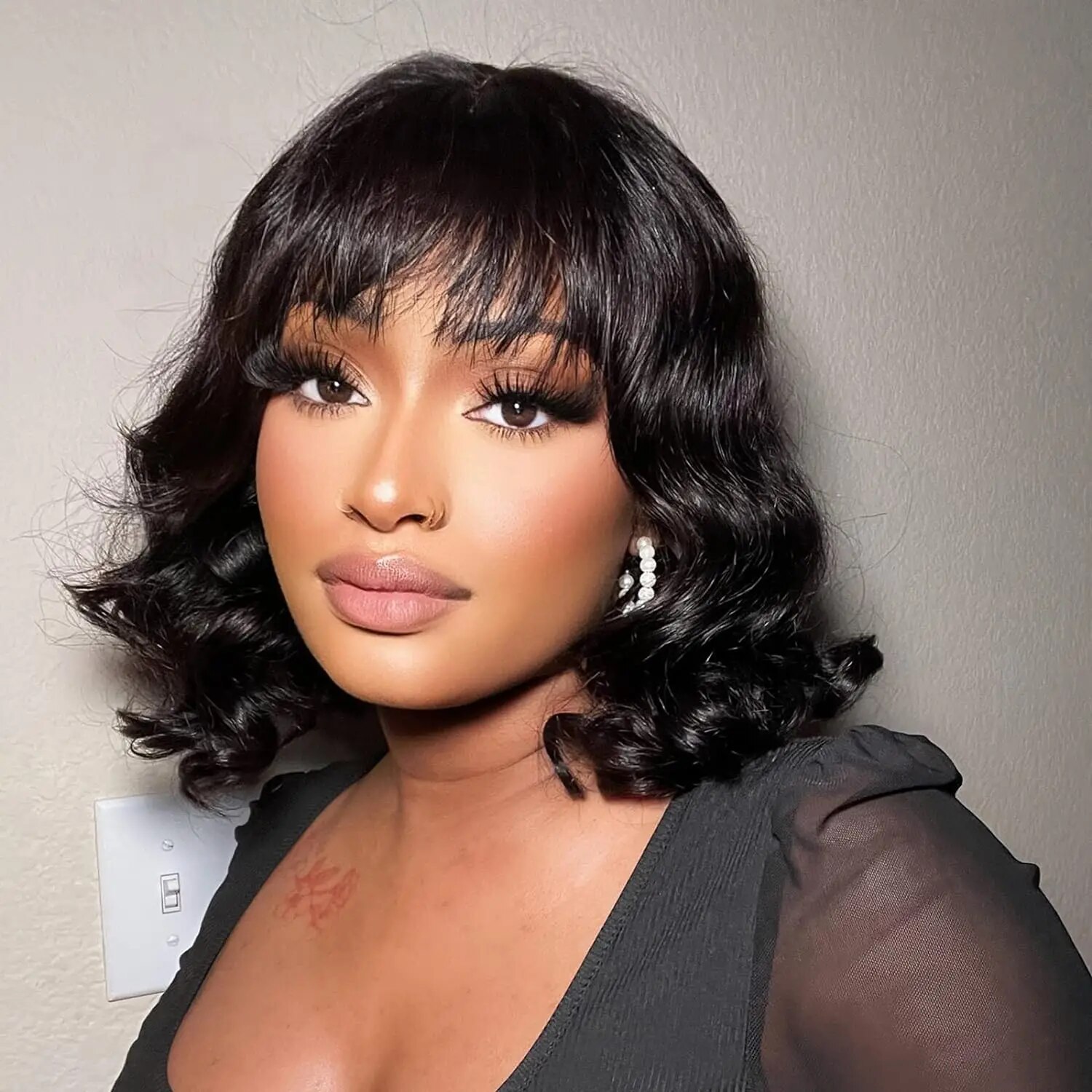 Short Bob Body Wavy With Bang Lace Front Human hair Wigs For Black Women Fake Scalp Brazilian Wig Loose Body Wave Short Bob Wig - Image 3