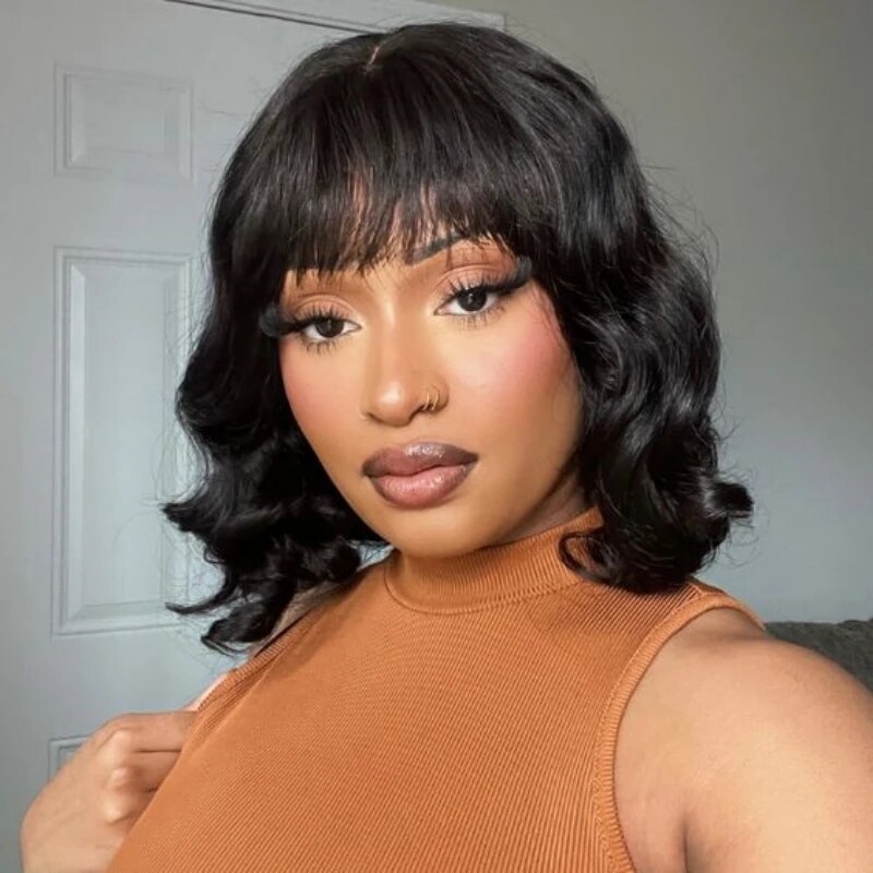 Short Bob Body Wavy With Bang Lace Front Human hair Wigs For Black Women Fake Scalp Brazilian Wig Loose Body Wave Short Bob Wig - Image 4
